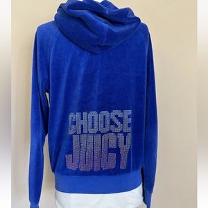 Juicy Couture ‘Choose Juicy’ Glitter Print Velour Hoodie Blue Small